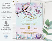 Load image into Gallery viewer, Chic Pink Mermaid Tail Baby Shower Invitation Editable Template - Instant Download - Digital Printable File - MT2