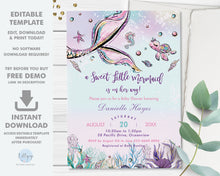 Load image into Gallery viewer, Whimsical Pink Mermaid Tail Baby Shower Invitation Editable Template - Instant Download - Digital Printable File - MT2