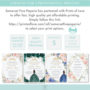 Red Roses Floral Gold Quinceañera Sweet 16 Birthday Menu Sign Editable Template - Digital Printable Files - Instant Download - QC13