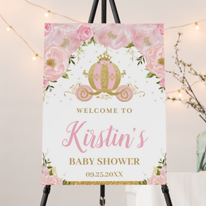 Pink Floral Princess Carriage Baby Shower Welcome Foam Board