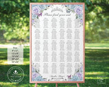 Load image into Gallery viewer, Baby Blue Lavender Purple Floral Silver Quinceañera Sweet 16 Birthday Seating Chart Sign Editable Template - Digital Printable Files - Instant Download - QC100
