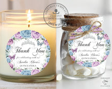 Load image into Gallery viewer, Baby Blue Purple Lilac Floral Quinceanera Birthday 2 Inches Circle Round Label Editable Template - Digital Printable File - Instant Download - QC29
