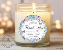 Load image into Gallery viewer, Baby Blue Purple Lilac Floral Quinceanera Birthday 2 Inches Circle Round Label Editable Template - Digital Printable File - Instant Download - QC29
