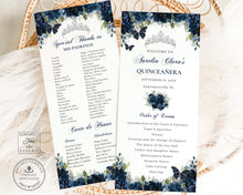 Load image into Gallery viewer, Navy Blue Silver Quinceañera XV Birthday Slim Program Order of Events Padrinos Editable Template Digital Instant Download QC17
