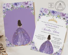 Load image into Gallery viewer, Princess Tiara Purple Lilac Lavender Floral Quinceanera Sweet 16 Birthday Invitation Editable Template - Digital Printable File - Instant Download - QC3
