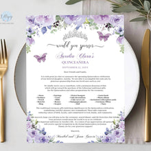 Load image into Gallery viewer, Purple Lilac Floral Quinceañera Quinceanera Sponsor Letter Request Editable Template - Digital Printable Files - Instant Download - QC3
