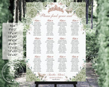 Load image into Gallery viewer, Sage Green Floral Rose Gold Quinceañera Sweet 16 Birthday Seating Chart Sign Editable Template - Digital Printable Files - Instant Download - QC43
