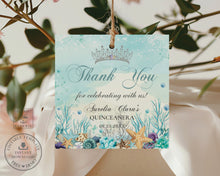 Load image into Gallery viewer, Under the Sea Quinceanera Sweet Sixteen Birthday Square Favor Labels Stickers Tags - EDITABLE TEMPLATE - Digital Printable File - Instant Download - QC53
