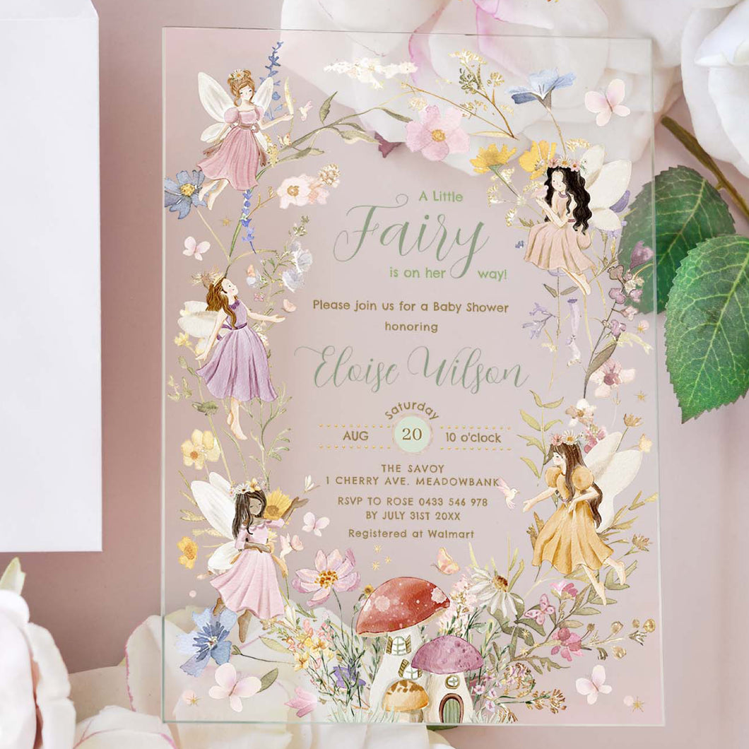 Whimsical Fairies Wildflowers Meadow Baby Shower Acrylic Invitation