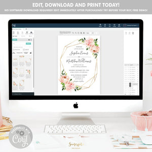Blush Pink Floral Wedding Seating Chart Editable Template - Digital Printable File - Instant Download - BL1