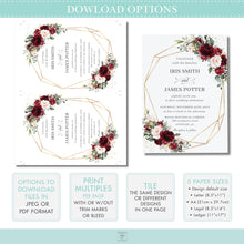 Load image into Gallery viewer, Chic Burgundy Blush Pink Floral Geometric Bridal Shower Invitation - Editable Template - Digital Printable File - Instant Download - RB1
