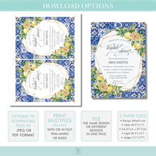 Load image into Gallery viewer, Chic Lemon Mediterranean Floral Mosaic Tiles Birthday Party Invitation - Editable Template -  Digital Printable File - Instant Download - LM1
