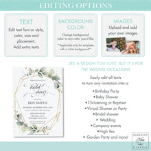 Load image into Gallery viewer, Elegant Rustic Greenery Geometric Baptism Christening Invitation Editable Template - Instant Download Digital Printable File - GR1
