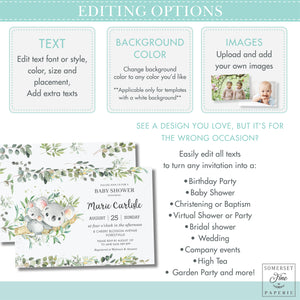 Blush Floral Greenery Mommy and Baby Koala Australian Animals Girl Baby Shower Invitation - Editable Template - Digital Printable File - Instant Download - AU1
