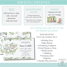 Load image into Gallery viewer, Greenery Mommy and Baby Koala Australian Animals Gender Neutral Boy Girl Baby Shower Invitation - Editable Template - Digital Printable File - Instant Download - AU1
