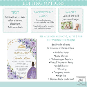 Purple Lilac Pale Pink Silver Quinceañera XV Birthday Slim Program Order of Events Padrinos Editable Template Digital Instant Download QC58