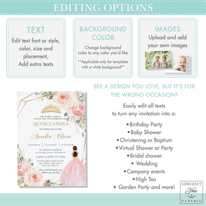 Lavender Lilac Purple Floral Silver Sweet 16 Birthday Invitation EDITABLE TEMPLATE Brown Princess Quinceañera INSTANT Download QC37
