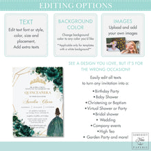 Load image into Gallery viewer, Emerald Green Blush Floral Quinceañera Invitation Printable INSTANT DOWNLOAD, Mis Quince 15 Anos Birthday Invite DIY Editable Template, QC20
