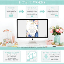 Load image into Gallery viewer, Princess Tiara Blue Blush Pink Floral Quinceanera 15th Birthday Invitation Editable Template - Digital Printable File - Instant Download - QC2

