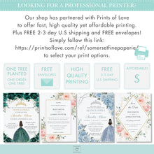 Load image into Gallery viewer, Chic Baby Blue Roses Floral Folded Thank You Card EDITABLE TEMPLATE Quinceañera Princess Tiara Butterflies Sweet 16th Birthday QC18
