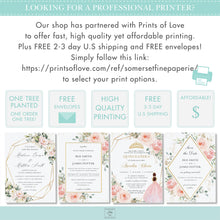 Load image into Gallery viewer, Chic Blush Pink Floral Quinceañera Invitation Printable EDITABLE TEMPLATE, Butterflies Mis Quince 15 Anos 16th 18th Birthday DIY Invite, QC7
