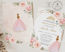 Load image into Gallery viewer, Blush Pink Floral Quinceañera Invitation EDITABLE TEMPLATE, Mis Quince 15 Anos Birthday Sweet 16 Princess Invite DIY Printable INSTANT DOWNLOAD, QC7
