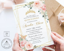 Load image into Gallery viewer, Chic Blush Pink Floral Quinceañera Invitation Printable EDITABLE TEMPLATE, Butterflies Mis Quince 15 Anos 16th 18th Birthday DIY Invite, QC7
