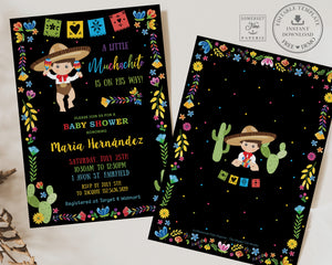 Mexican Floral Baby Shower Boy Muchachito Invitation Printable, EDITABLE TEMPLATE Fiesta Maracas Invites Bright Flowers INSTANT Download MX1
