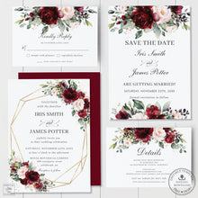 Load image into Gallery viewer, Rustic Burgundy Blush Floral Wedding Invitation Bundle EDITABLE TEMPLATE - Instant Download - Digital Printable File - RB1
