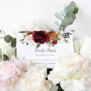 Chic Burgundy Rust Burnt Orange Blush Floral Wedding Invitation Bundle Set - Editable Template - Digital Printable File - Instant Download - RB3
