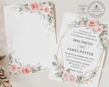 Load image into Gallery viewer, Elegant Chic Soft Blush Pink Floral Greenery Wedding Invitation Printable EDITABLE TEMPLATE Bridal Baby Birthday Gold Geometric INSTANT Download BP1
