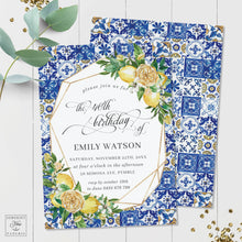 Load image into Gallery viewer, Chic Lemon Mediterranean Floral Mosaic Tiles Birthday Party Invitation - Editable Template -  Digital Printable File - Instant Download - LM1
