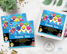 Load image into Gallery viewer, Baby Shark Family Blue Square Thank You Favor Tags Stickers Editable Template - Digital Printable File - Instant Download - SF1
