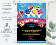 Load image into Gallery viewer, Baby Shark Family Pink 5&quot;x7&quot; Thank You Note Card Editable Template - Digital Printable File - Instant Download - SF1
