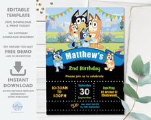 Load image into Gallery viewer, Bluey Boy Blue 5&quot;x7&quot; Invitation Editable Template - Digital Printable File - Instant Download - BL2
