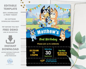 Bluey Boy Blue 5"x7" Invitation Editable Template - Digital Printable File - Instant Download - BL2