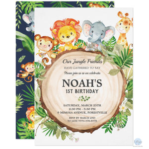 Cute Jungle Safari Animals Birthday Party Personalised Invitations
