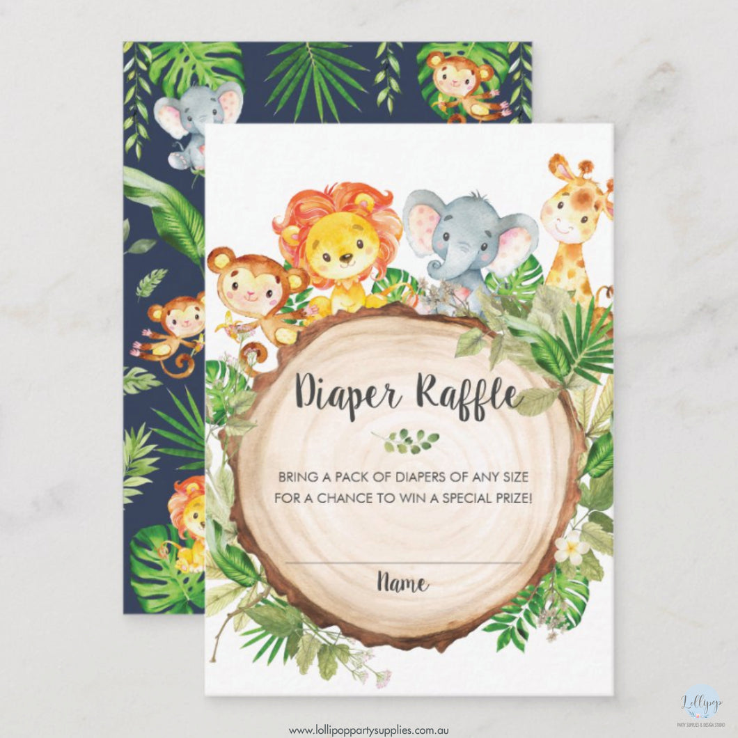 Cute Greenery Jungle Safari Animals Diaper Raffle Ticket Insert Cards (Pack of 100)