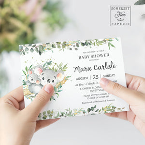 Greenery Mommy and Baby Koala Australian Animals Gender Neutral Boy Girl Baby Shower Invitation - Editable Template - Digital Printable File - Instant Download - AU1