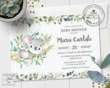 Load image into Gallery viewer, Greenery Mommy and Baby Koala Australian Animals Gender Neutral Boy Girl Baby Shower Invitation - Editable Template - Digital Printable File - Instant Download - AU1
