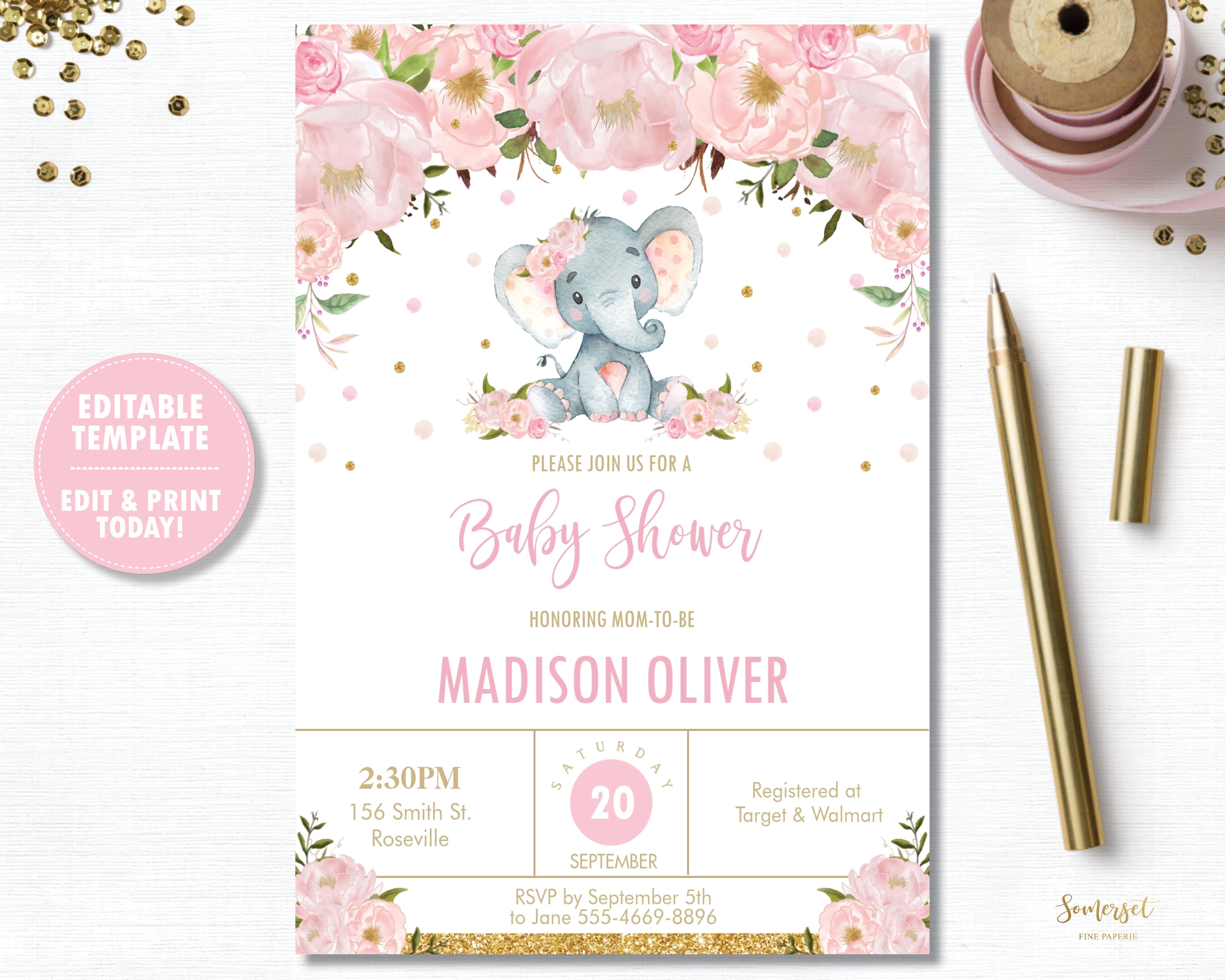 Baby Shower Elephant Template