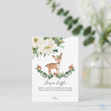 Load image into Gallery viewer, Whimsical Ivory Floral Deer Baby Girl Shower Diaper Raffle Ticket Inserts 100pk
