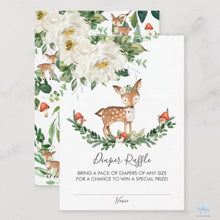 Load image into Gallery viewer, Whimsical Ivory Floral Deer Baby Girl Shower Diaper Raffle Ticket Inserts 100pk
