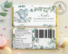Load image into Gallery viewer, Cute Elephant Greenery Chocolate Bar Wrapper - Baby Shower Birthday Editable Template - Instant Download - EP10
