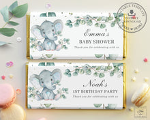 Load image into Gallery viewer, Cute Elephant Greenery Chocolate Bar Wrapper - Baby Shower Birthday Editable Template - Instant Download - EP10
