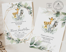 Load image into Gallery viewer, Rustic Greenery Jungle Animals Geometric Baptism Christening Invitation Editable Template - Instant Download Digital Printable File - GR1

