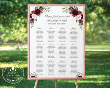Load image into Gallery viewer, Rustic Burgundy Blush Pink Floral Seating Chart Sign - Wedding Editable Template - Instant Download - RB1
