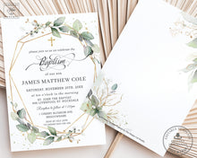 Load image into Gallery viewer, Elegant Rustic Greenery Geometric Baptism Christening Invitation Editable Template - Instant Download Digital Printable File - GR1
