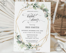 Load image into Gallery viewer, Elegant Rustic Greenery Geometric Bridal Shower Invitation Editable Template - Instant Download Digital Printable File - GR1
