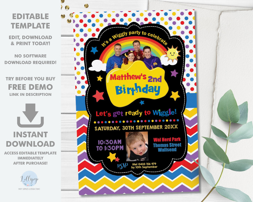 The Wiggles Chalkboard Blue Invitation Editable Template - Digital Printable File - Instant Download - WG1